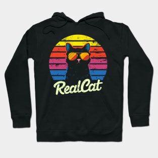 Retro Real Cat Wearing Sunglasses Colorful Design Hoodie